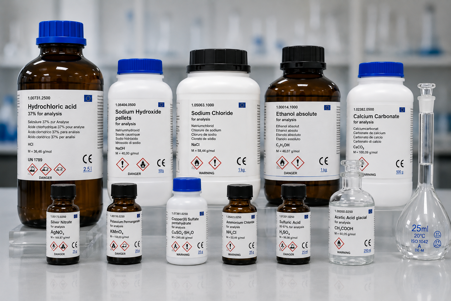 Laboratory reagent bottles and glassware